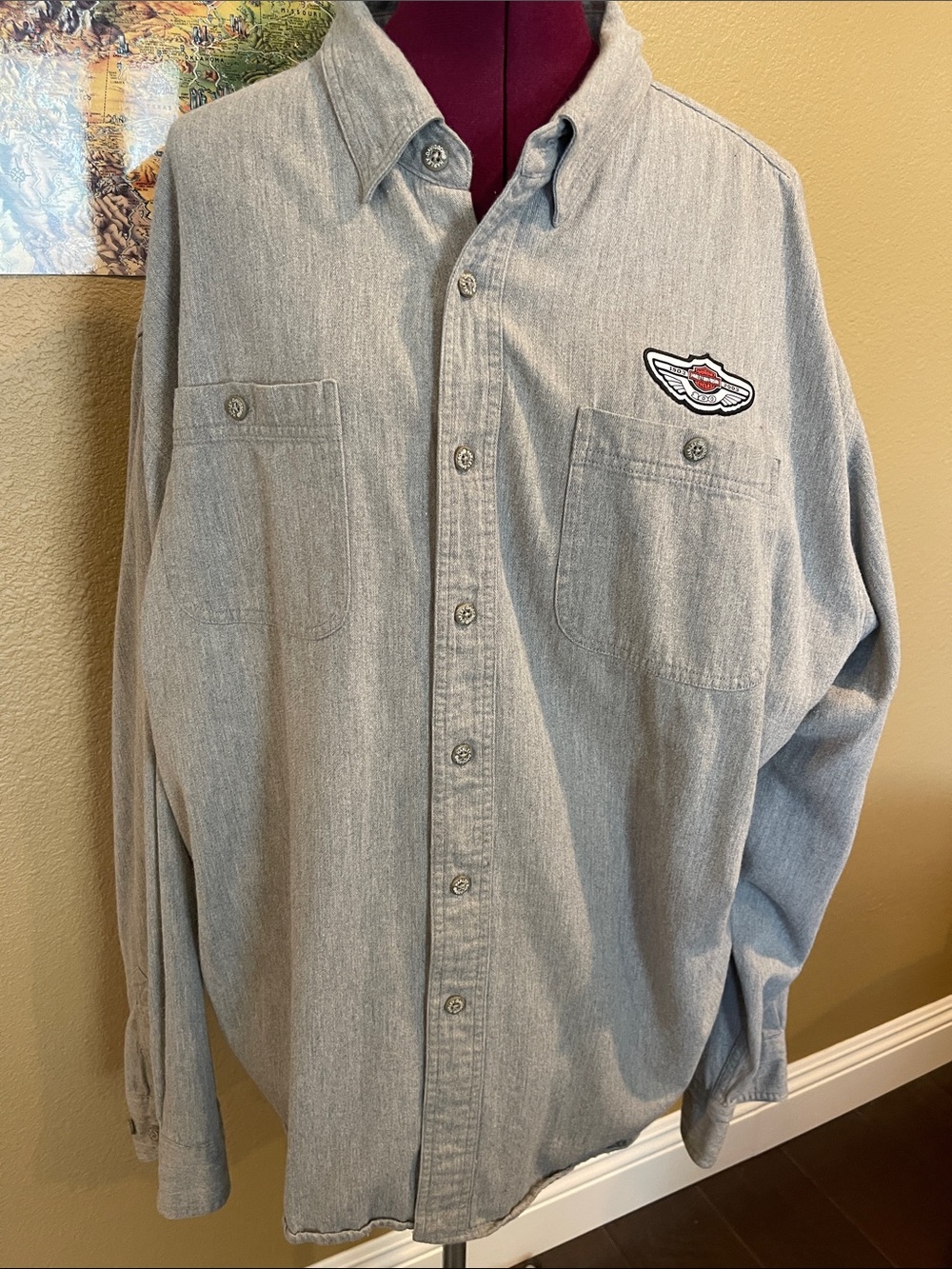 Harley-Davidson Light Gray Button-Down Shirt with Patch 3XL